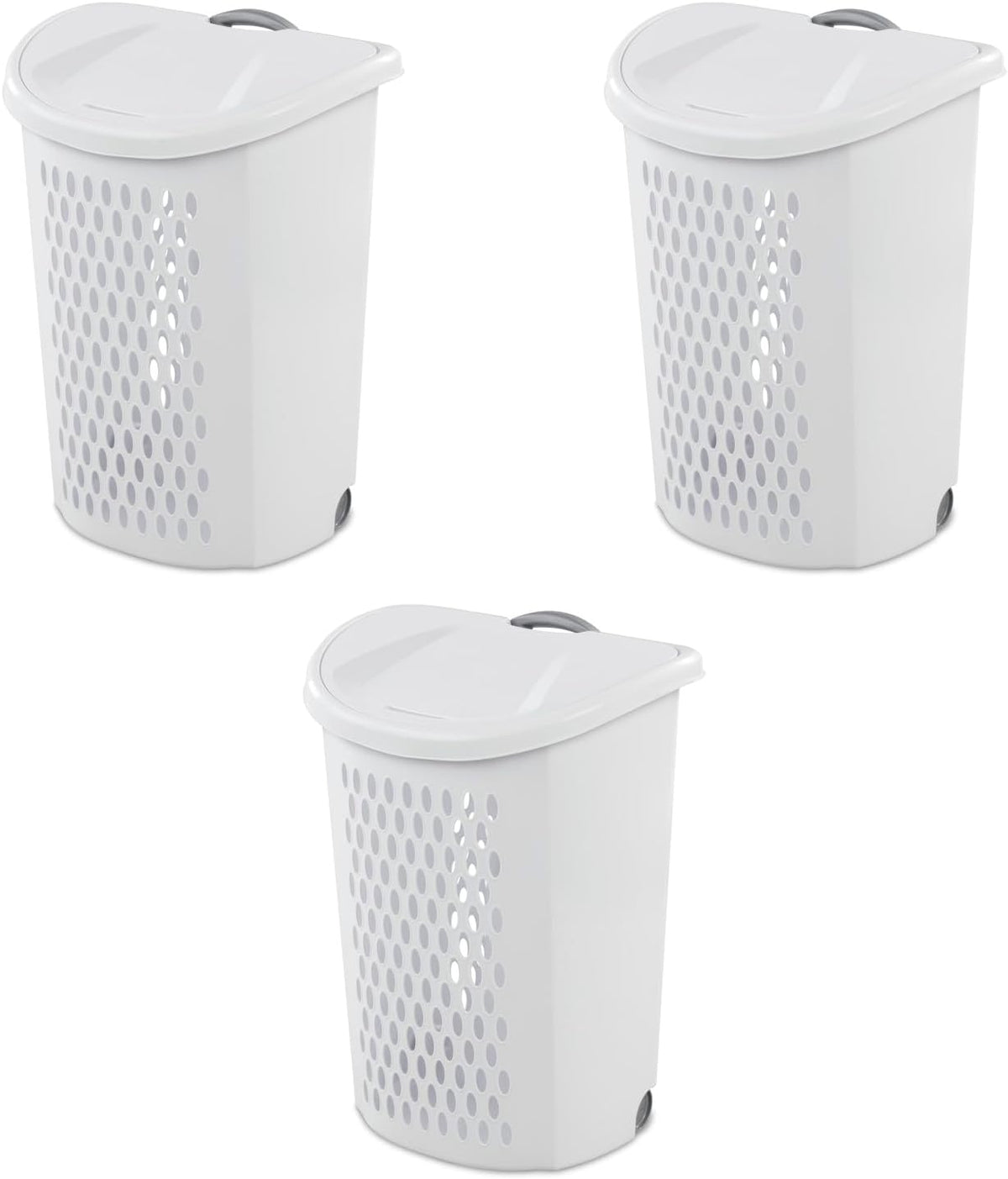 Cesta lavandería con ruedas tapa 2 bushel plástico pack 3
