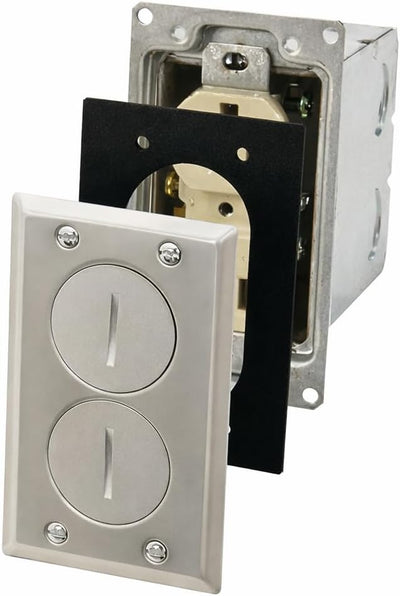 Kit caja rectangular níquel dúplex 15A placa metálica