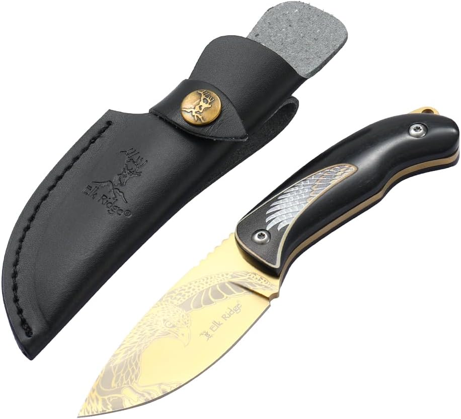 Cuchillo caza hoja fija 7" mango madera funda cuero