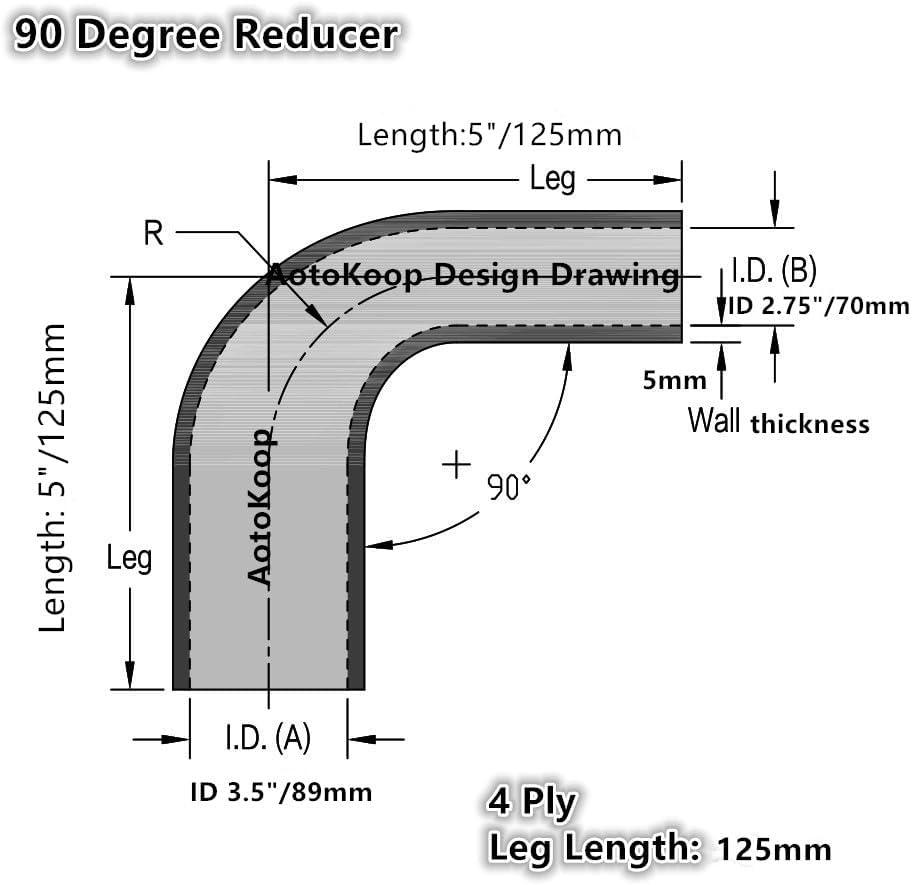 Codo 90 grados manguera silicona 2.75-3.5" Negro