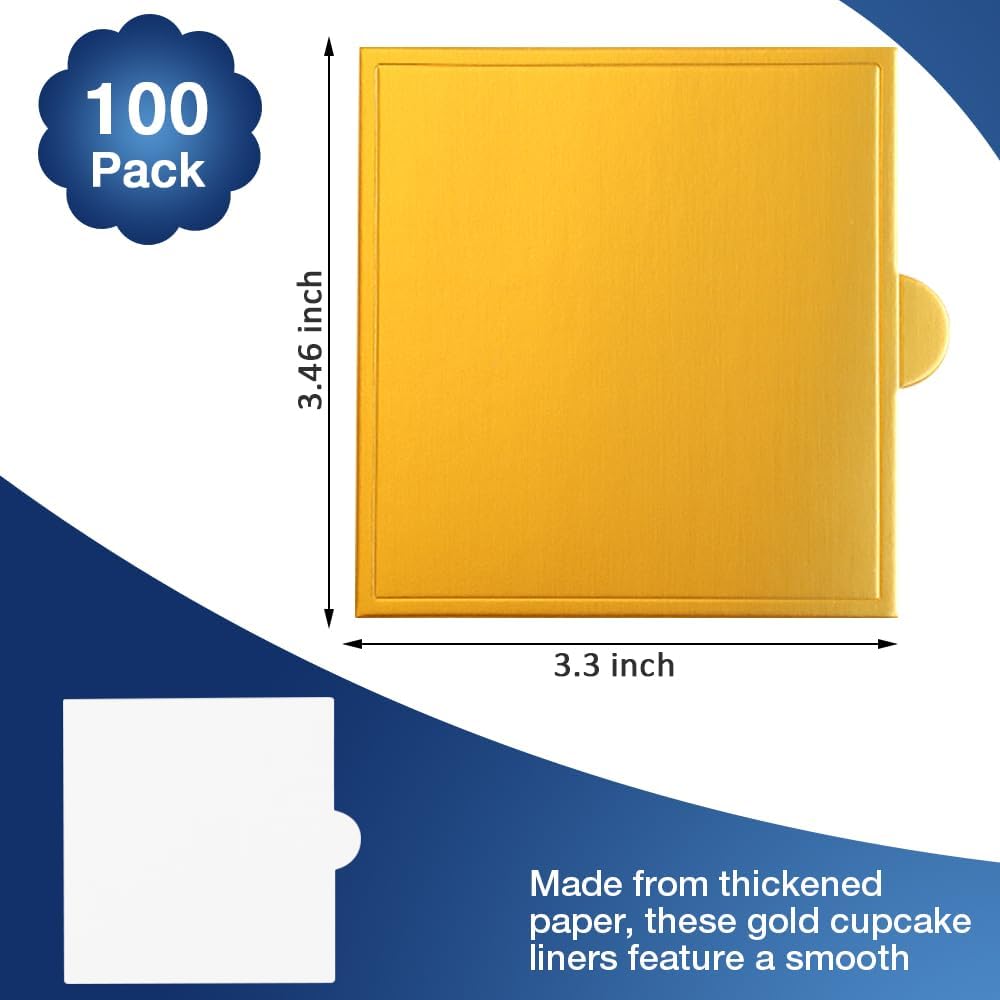 100 Tableros Dorados 3.5x3.3pulg para Tartas y Postres