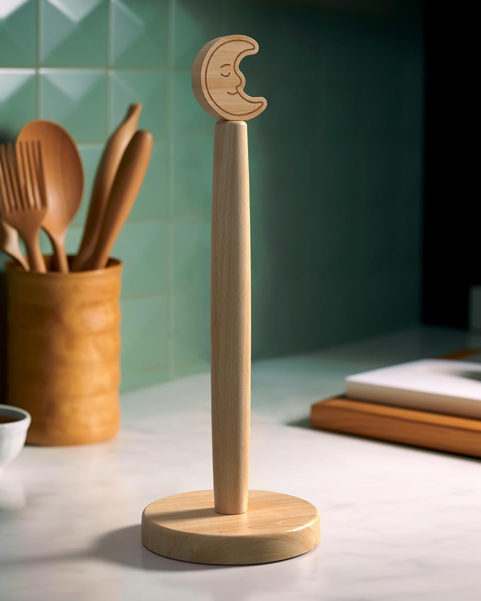 Soporte toallas papel madera encimera base antiderrap