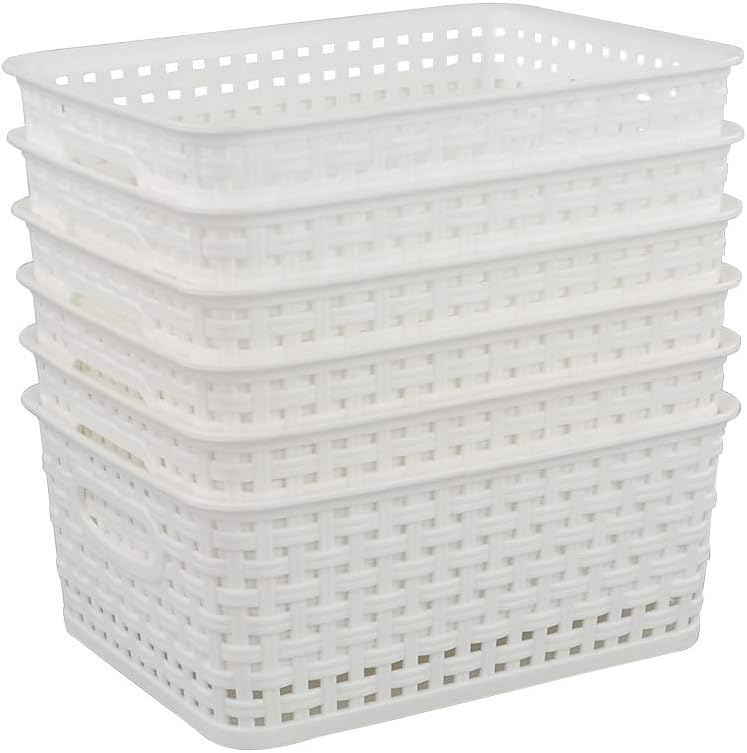 Cesta almacenamiento plástico blanco 10x7.5x4" set 6