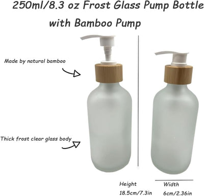 2 Botellas Vidrio Esmerilado 8.5oz Cabezal Bambú Baño
