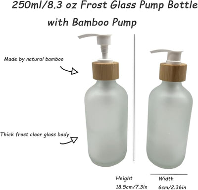 2 Botellas Vidrio Esmerilado 8.5oz Cabezal Bambú Baño