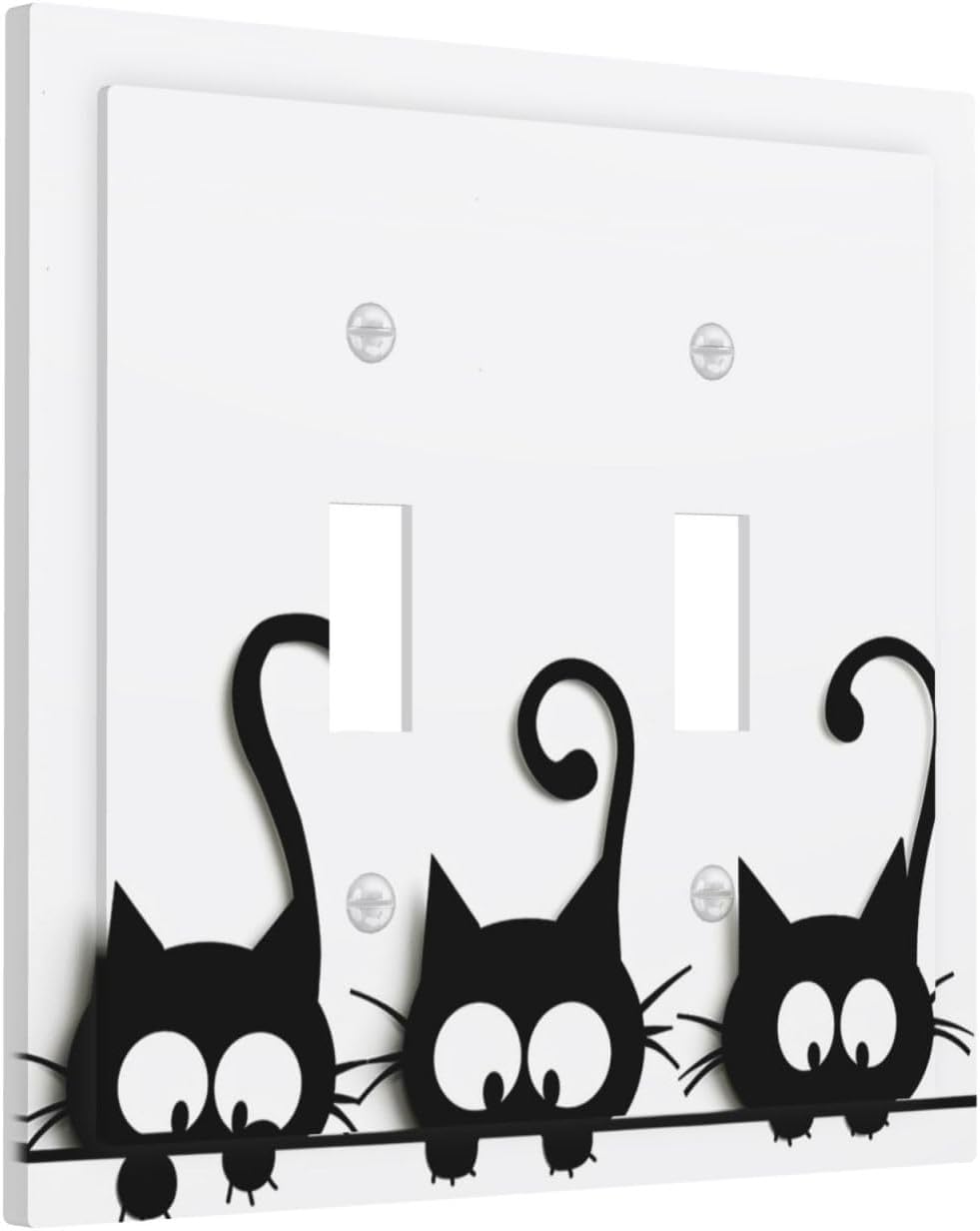 Placa interruptor 2 gang gato dibujos animados negro