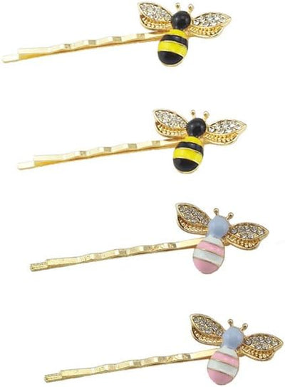 4 Horquillas Metal para Mujer Abeja Cristal Clip Lateral
