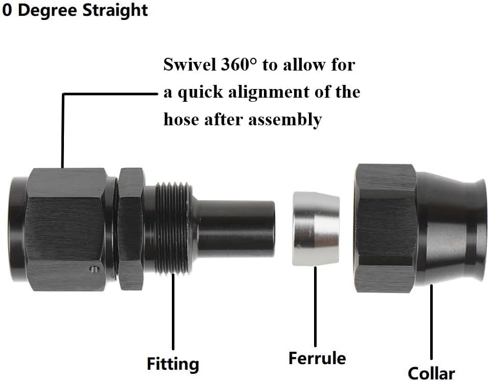 Adaptador manguera PTFE hembra 6 an aluminio negro 2uds