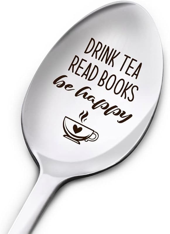 Cuchara acero inox grabada regalo para amantes del té y libros