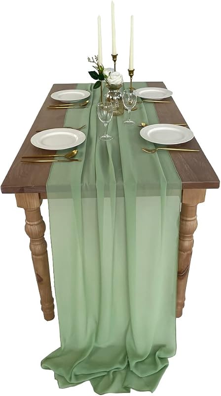 Mesa Camino Gasa Verde Salvia 29x120pulg Transparente