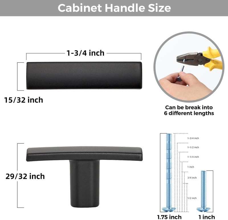50 Pomos Negro Mate para Gabinete Tiradores Curvos 1-3/4pulg