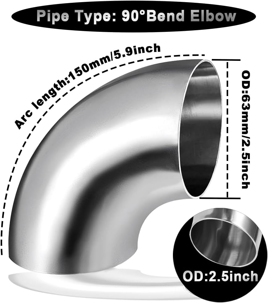 Codo curva acero inox 2.5" para escape modificado