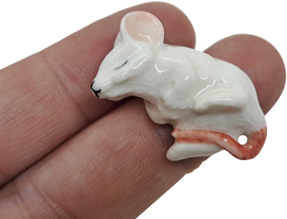 Figura ratón blanco cerámica para dormir