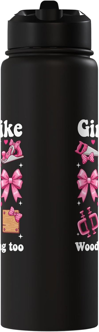 Botella de agua acero inoxidable aislada rosa para talleres de madera