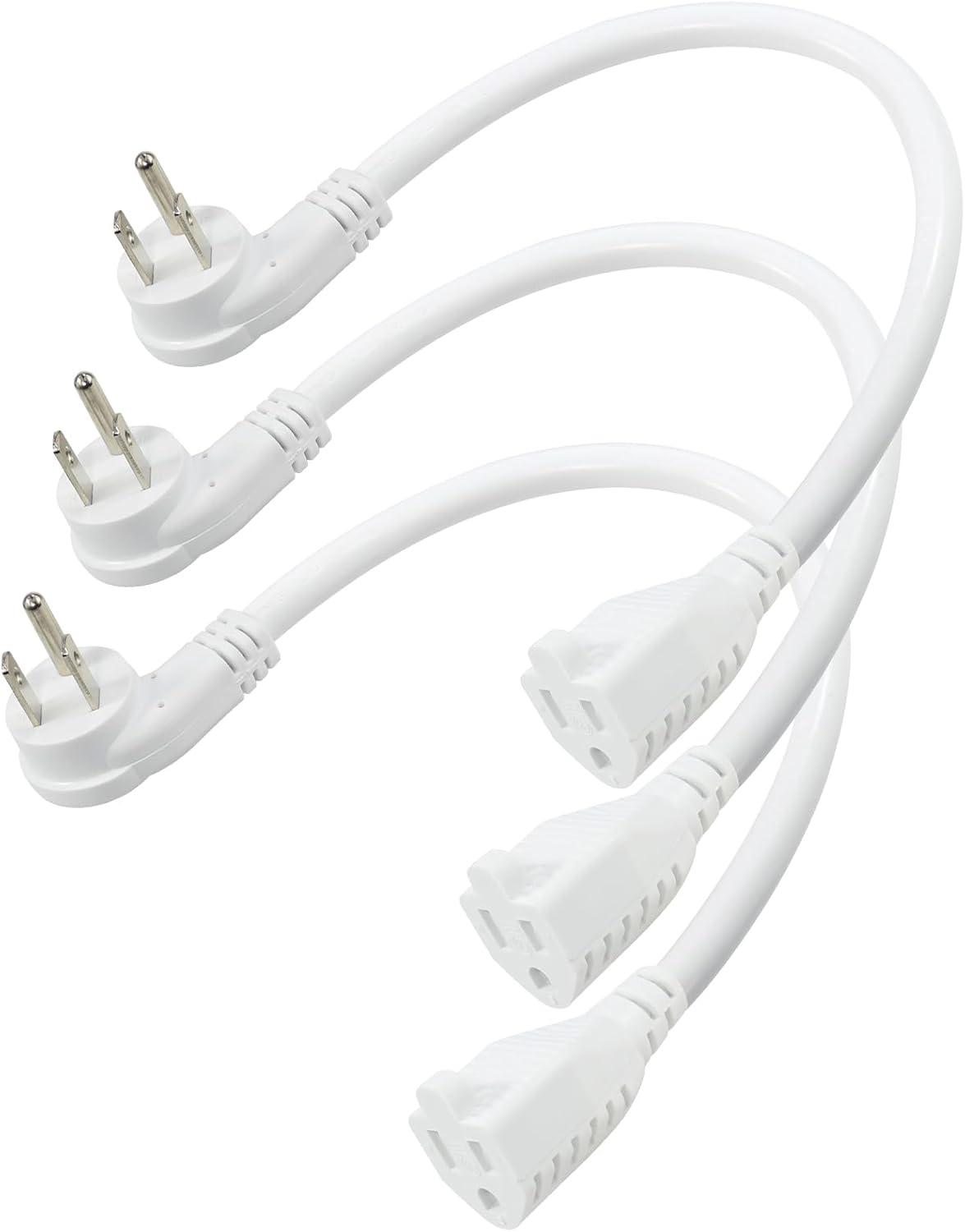 3 Pzas Cable Extensión 8pulg Enchufe Plano Blanco