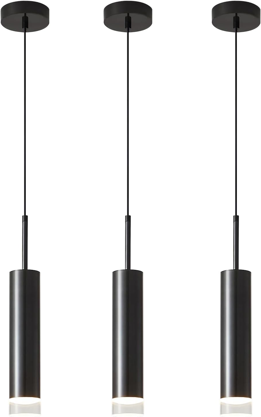 3 Pzas Luces Colgantes Cilíndricas Negras Cocina