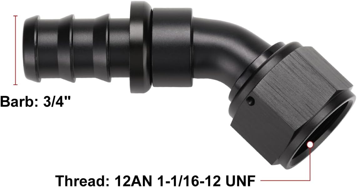 Adaptador manguera aluminio negro 45 grados