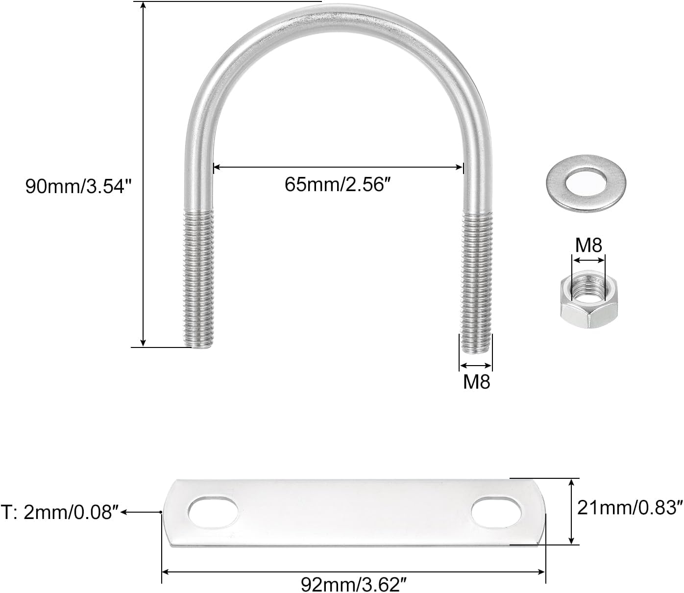 Pernos redondos en U M8 acero inox 304 para remolque barco