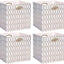 4 Pzas Cubos Almacenamiento Tela 11x11" Blanco/Dorado