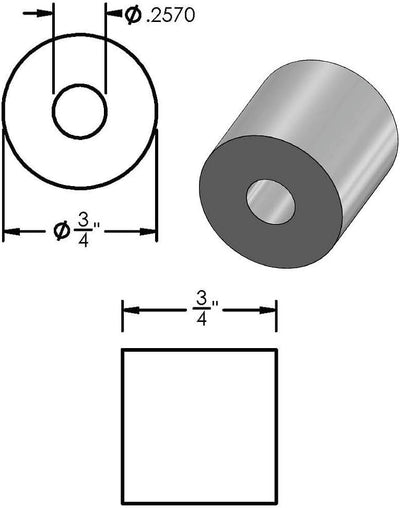 Espaciador aluminio 3/4x1/4 redondo sin rosca para pernos 1/4 o M6