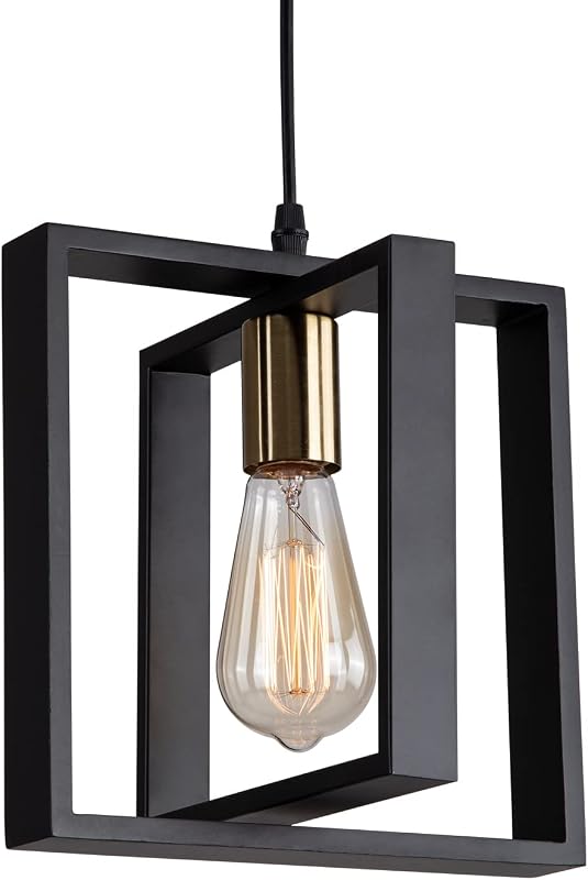 Lámpara colgante de madera acabado negro dorado 9.5pulg E26