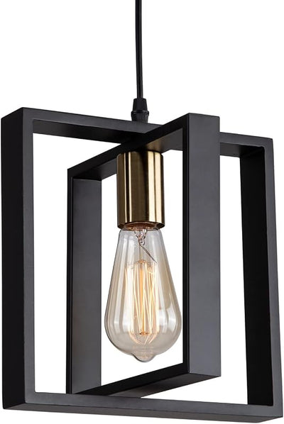 Lámpara colgante de madera acabado negro dorado 9.5pulg E26