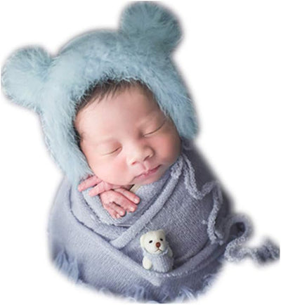 Manta envolvente bebé gorro oso accesorios Azul