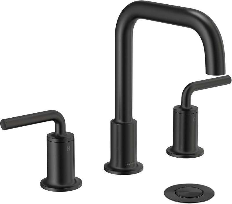 Grifo baño negro 3 agujeros 8" 2 manijas con desagüe BF503