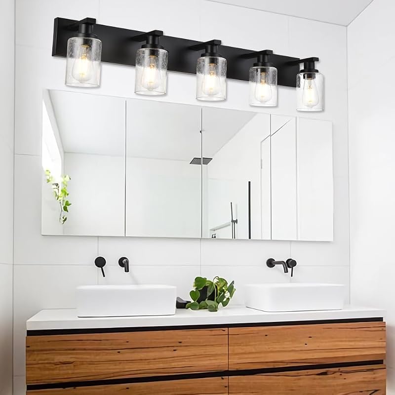 Lámpara tocador 5 luces negro vidrio sembrado pared