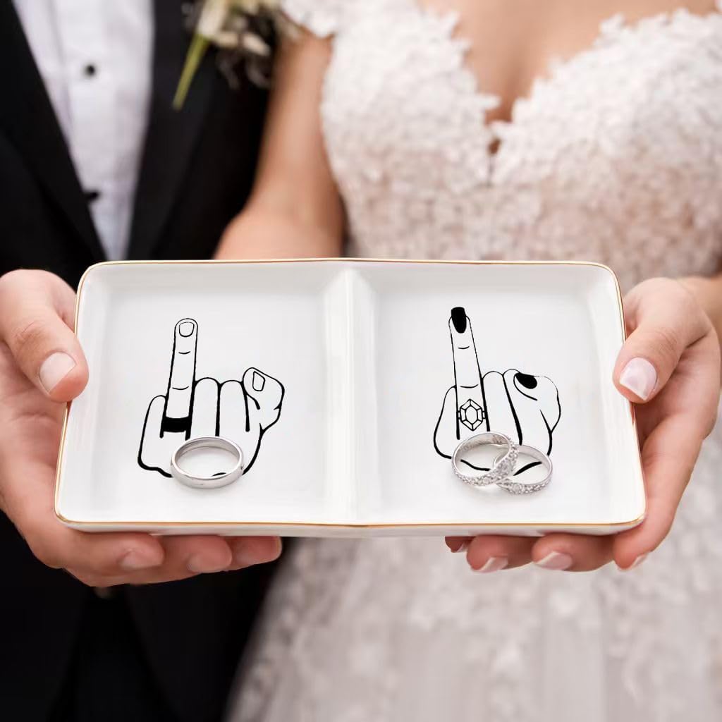 Soporte anillos cerámica elegante para compromiso boda