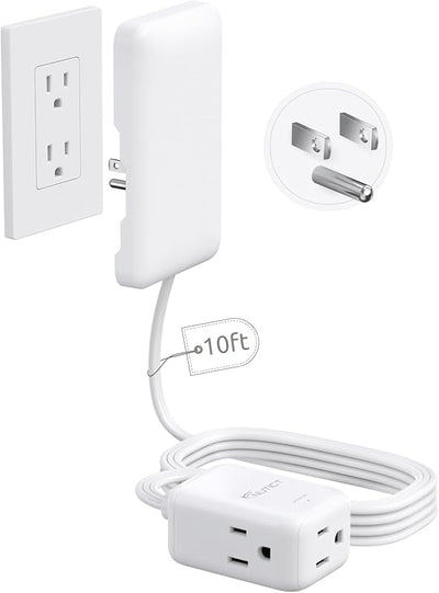 Cable extensión plano 10ft 3 salidas enchufe pared blanco