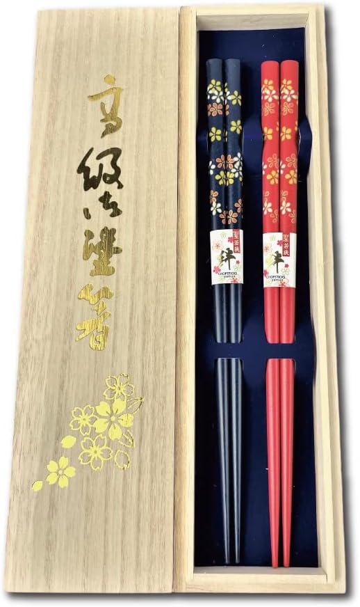 Set palillos madera laca tradicional Japón reutilizables
