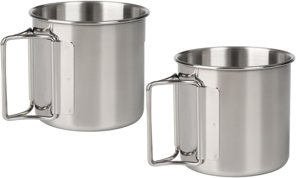 Tazas camping acero inox asas plegables 12oz plateado