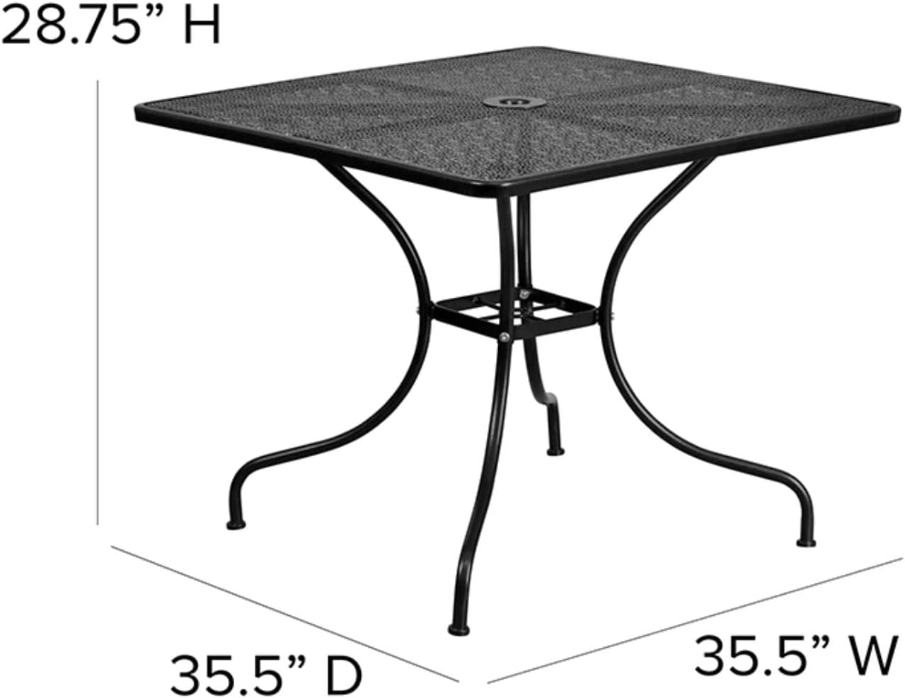 Mesa patio acero cuadrada negra 35.5pulg interiores