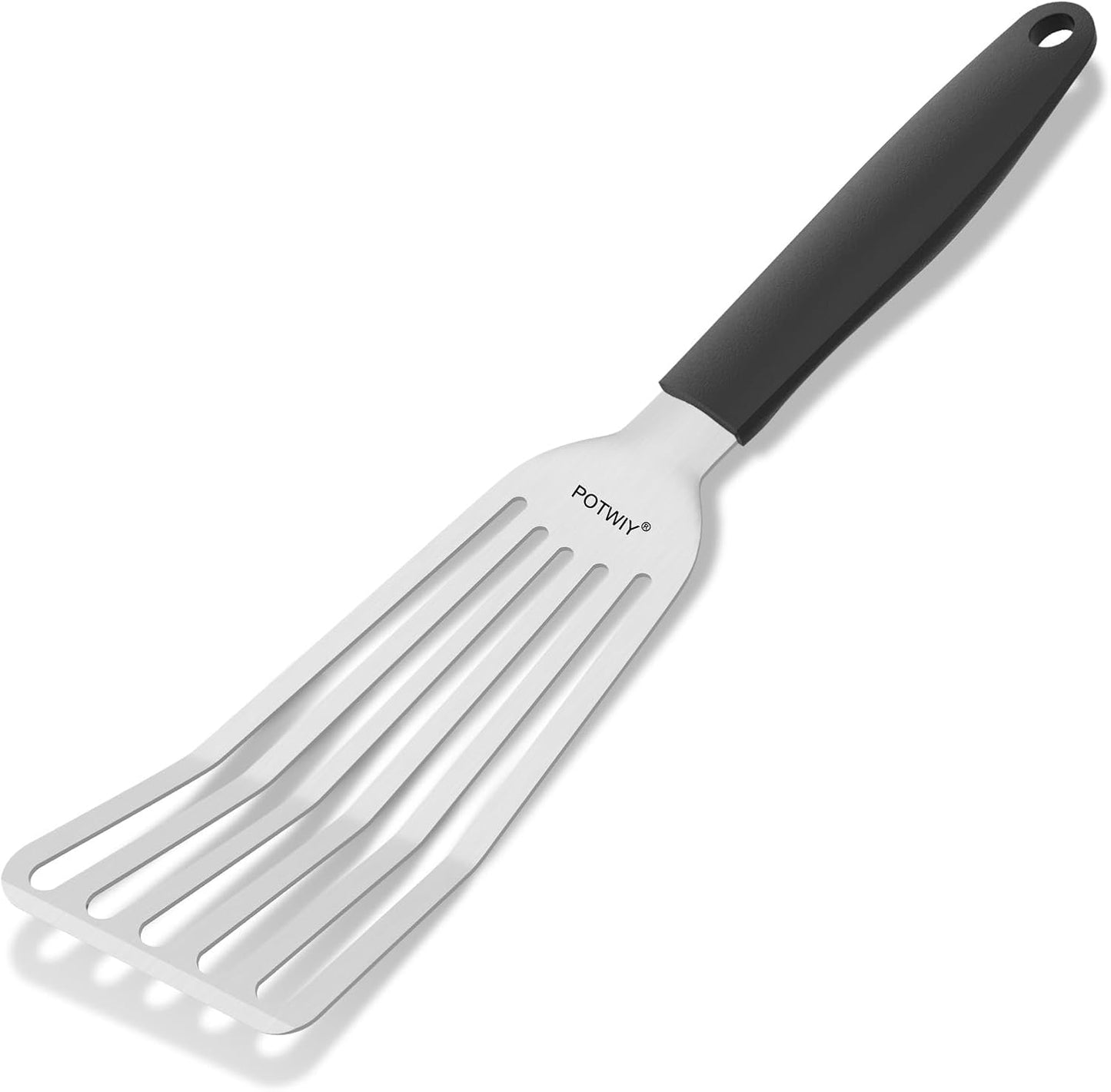 Espátula ranurada acero inox mango silicona para sartén