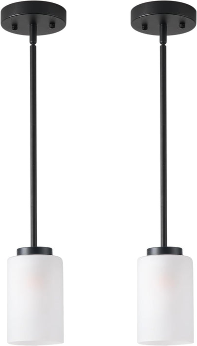 2 Lámparas Colgantes Ajustables Vidrio Esmerilado Blanco Negro