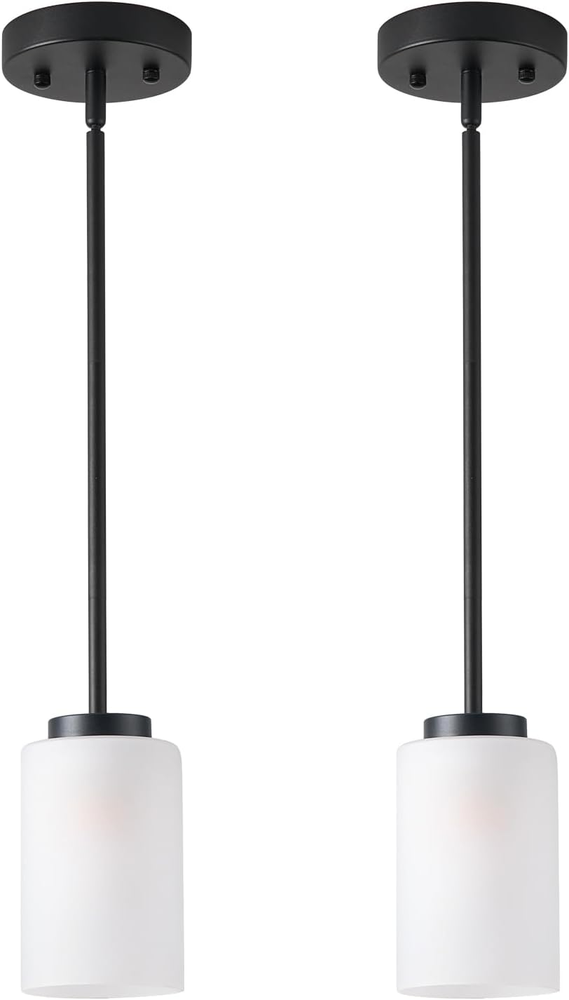 2 Lámparas colgantes negras industrial vidrio opalo ajustable