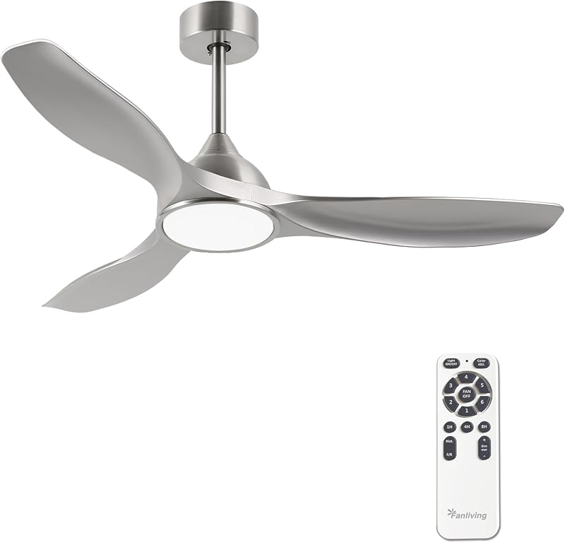 Ventilador techo 52pulg motor CC silencioso 6 vel plateado