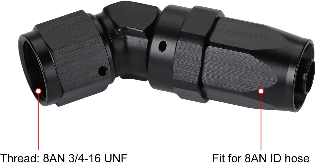 Codo de manguera aluminio forjado negro 45 grados