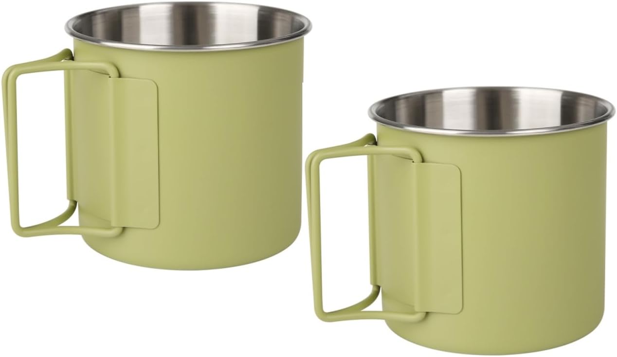 Tazas camping acero inox asas plegables 12oz set 2