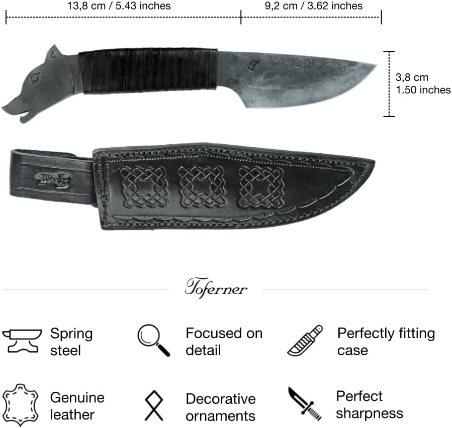 Cuchillo forjado a mano con funda cuero negro
