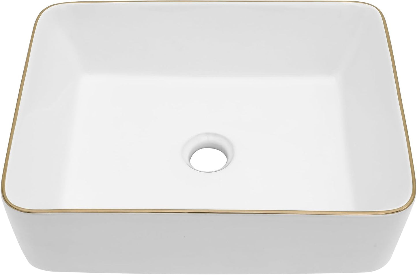 Lavabo rectangular blanco dorado porcelana sobre mostrador