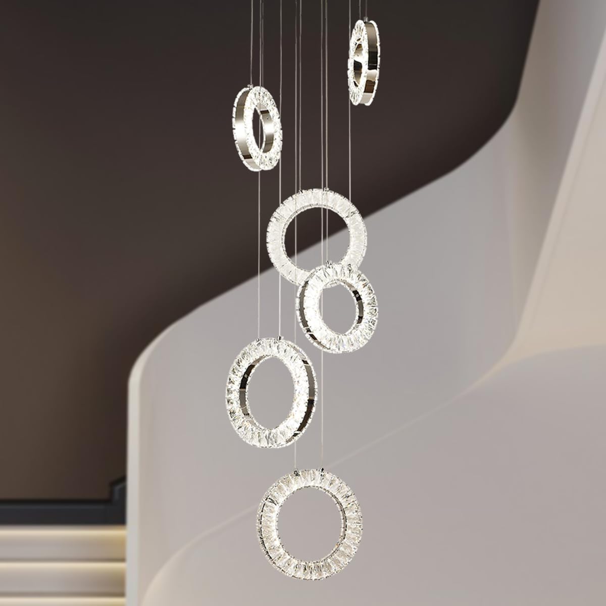 Candelabro techo 6 luces anillo cromado LED regulable
