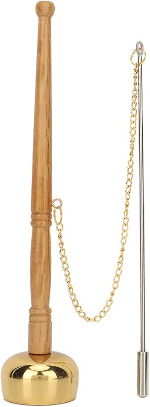 Campana de mano budista de latón mango madera