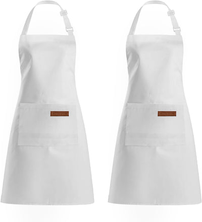 2 Delantales Cocina Ajustables Blancos con Bolsillos