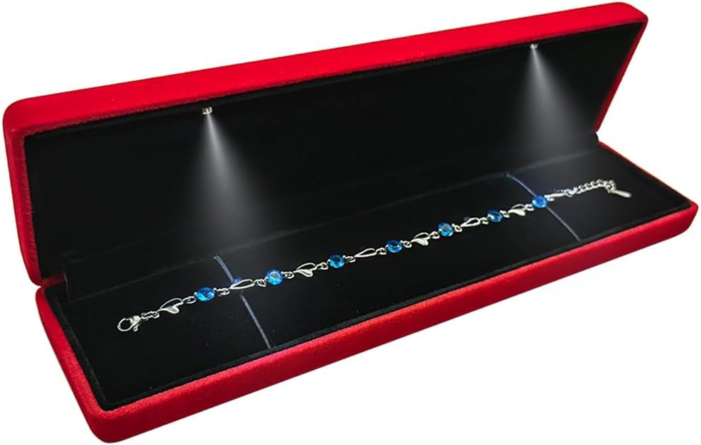 Caja terciopelo con luz LED para joyas regalo rojo