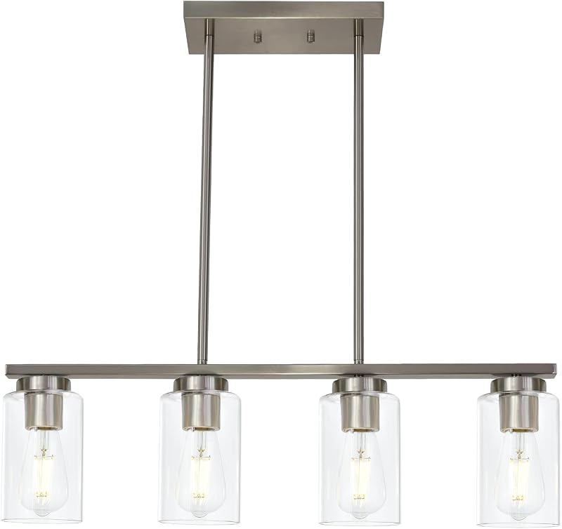 Lámpara isla cocina 4 luces níquel vidrio transparente