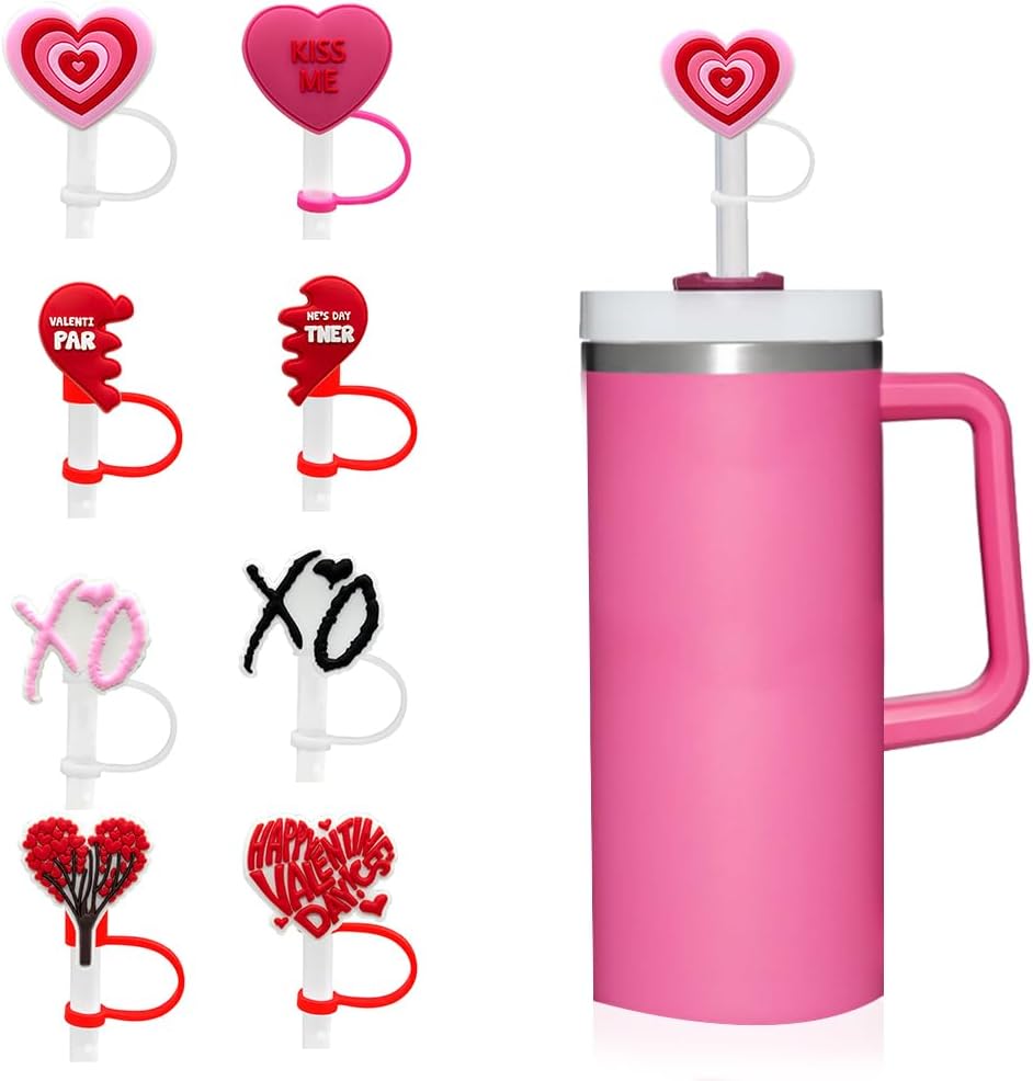 8 Tapas Paja San Valentín 0.4pulg para Taza 30-40oz con Asa
