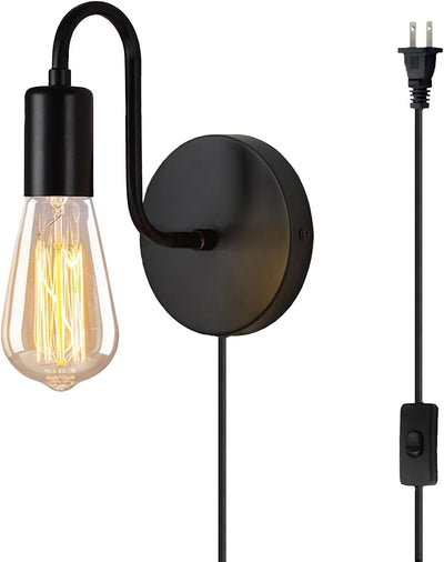 Aplique pared interruptor lámpara E26 metal negro