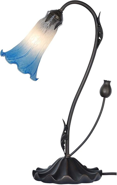 Lámpara mesa vidrio soplado flor lirio 1 luz azul